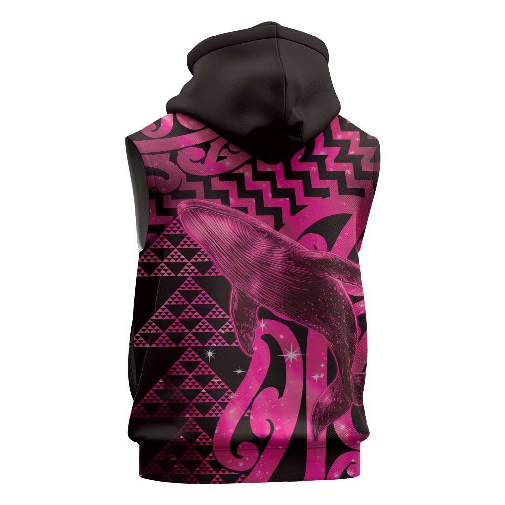 Humpback Whale Matariki New Zealand Sleeveless Hoodie NZ Maori Paikea Poutama Luxury Pink