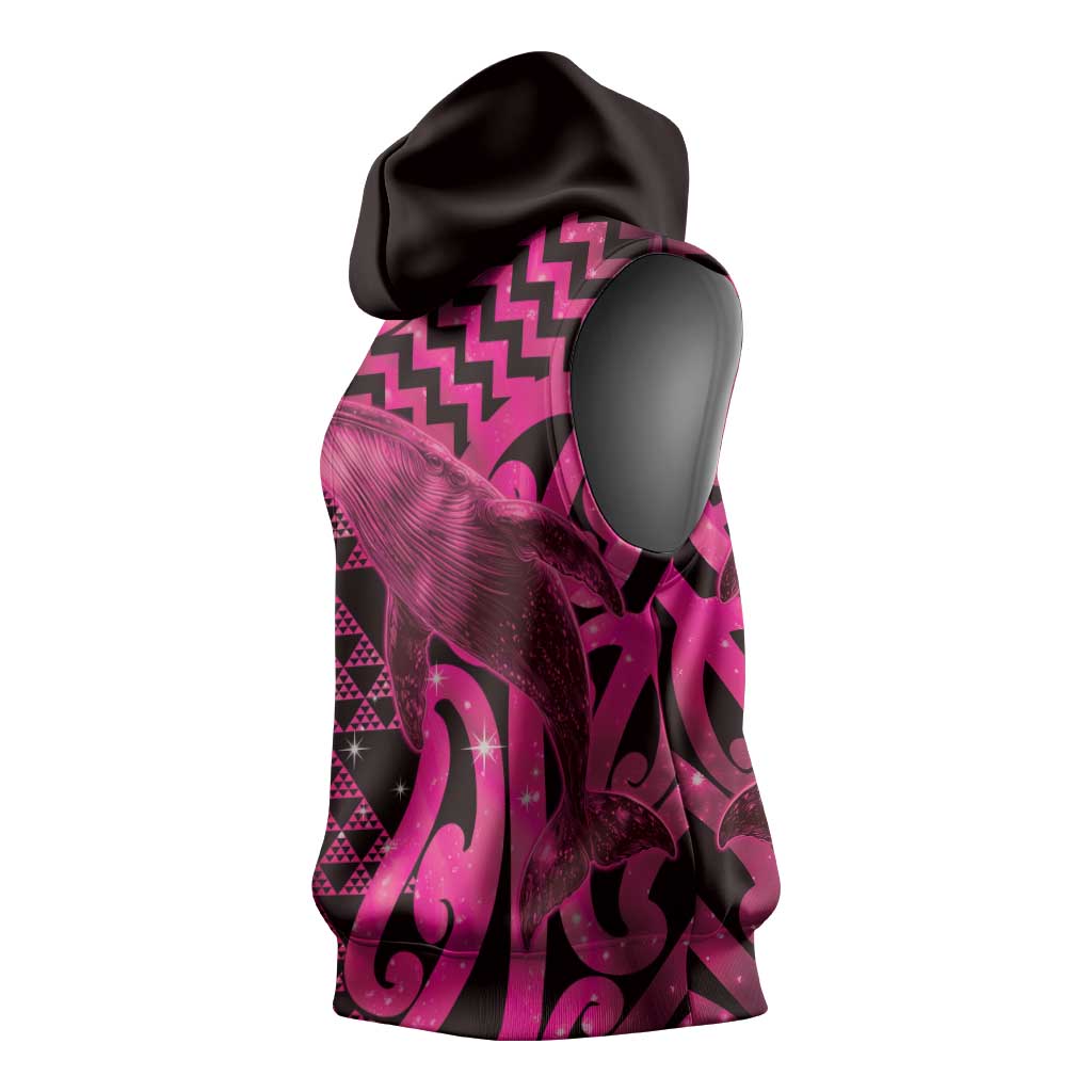 Humpback Whale Matariki New Zealand Sleeveless Hoodie NZ Maori Paikea Poutama Luxury Pink