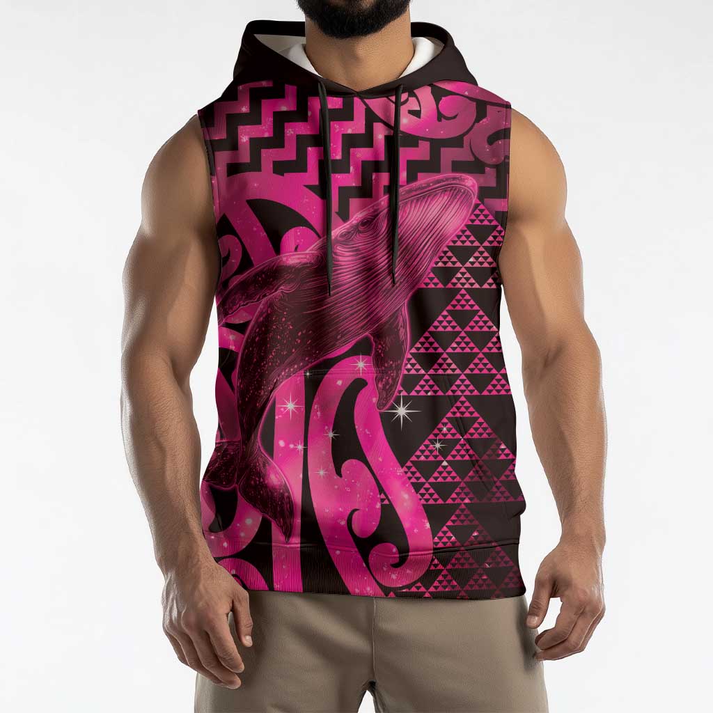 Humpback Whale Matariki New Zealand Sleeveless Hoodie NZ Maori Paikea Poutama Luxury Pink