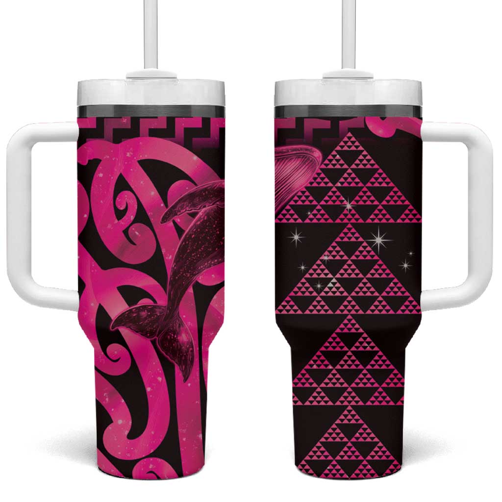 Humpback Whale Matariki New Zealand Tumbler With Handle NZ Maori Paikea Poutama Luxury Pink LT14 One Size: 40 oz Pink - Polynesian Pride