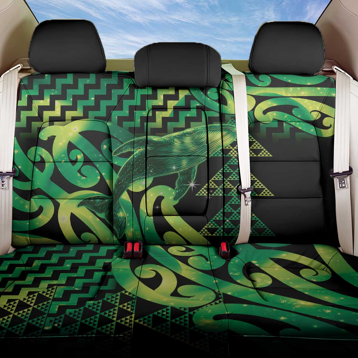 Humpback Whale Matariki New Zealand Back Car Seat Cover NZ Maori Paikea Poutama Luxury Green