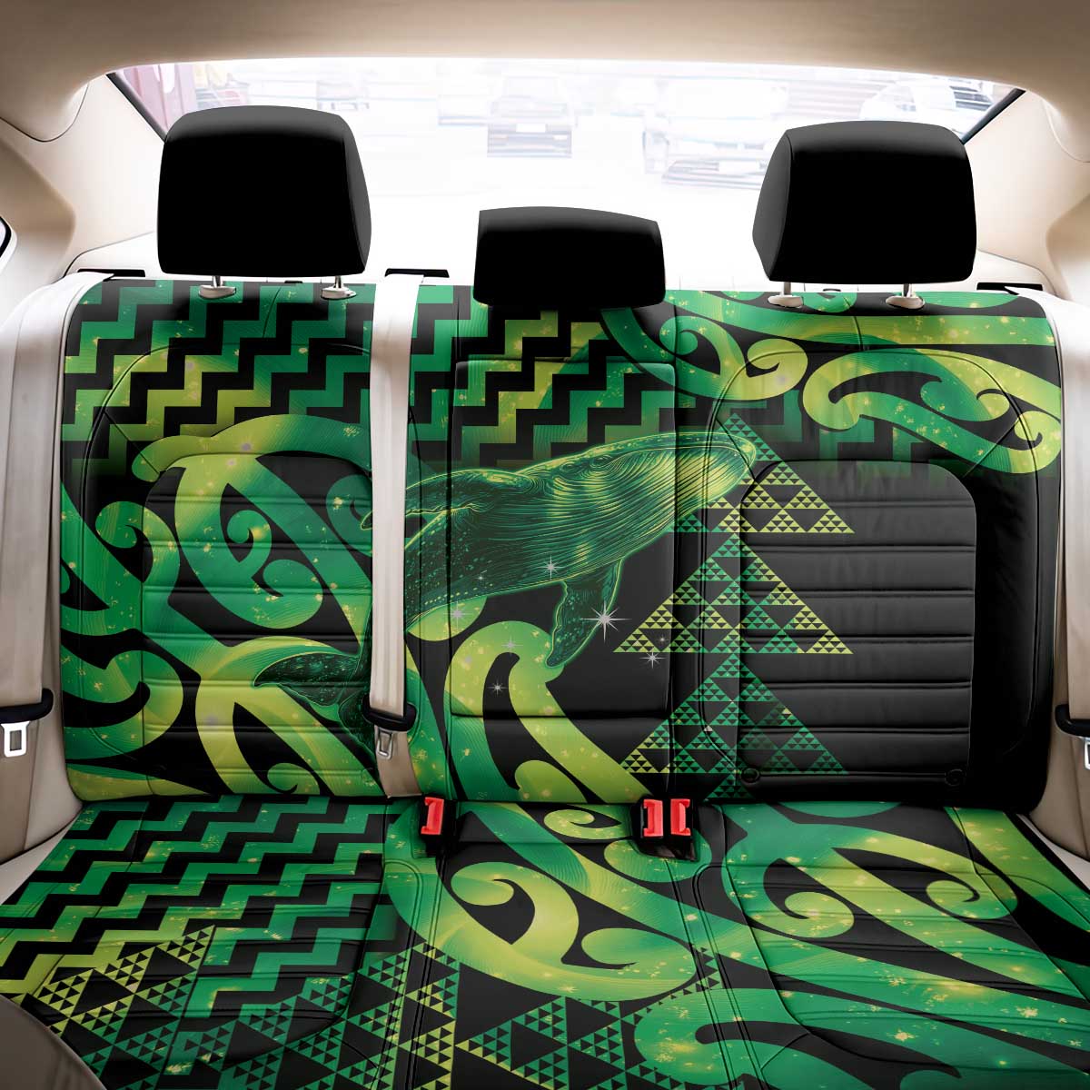 Humpback Whale Matariki New Zealand Back Car Seat Cover NZ Maori Paikea Poutama Luxury Green