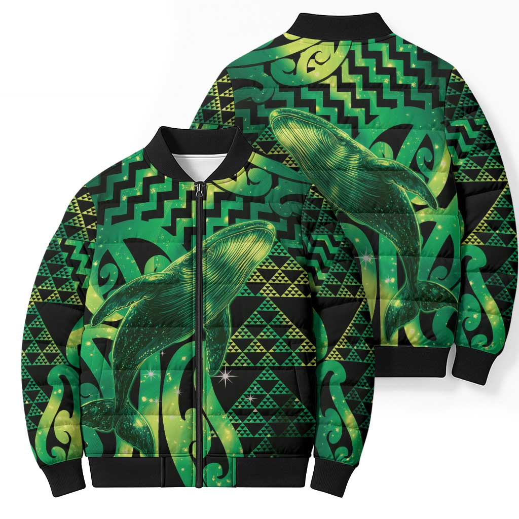 Humpback Whale Matariki New Zealand Bomber Puffer Jacket NZ Maori Paikea Poutama Luxury Green