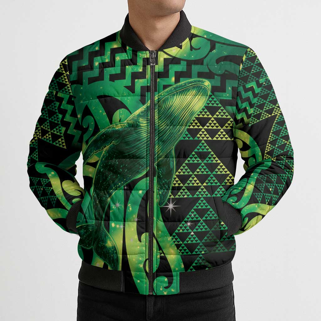 Humpback Whale Matariki New Zealand Bomber Puffer Jacket NZ Maori Paikea Poutama Luxury Green
