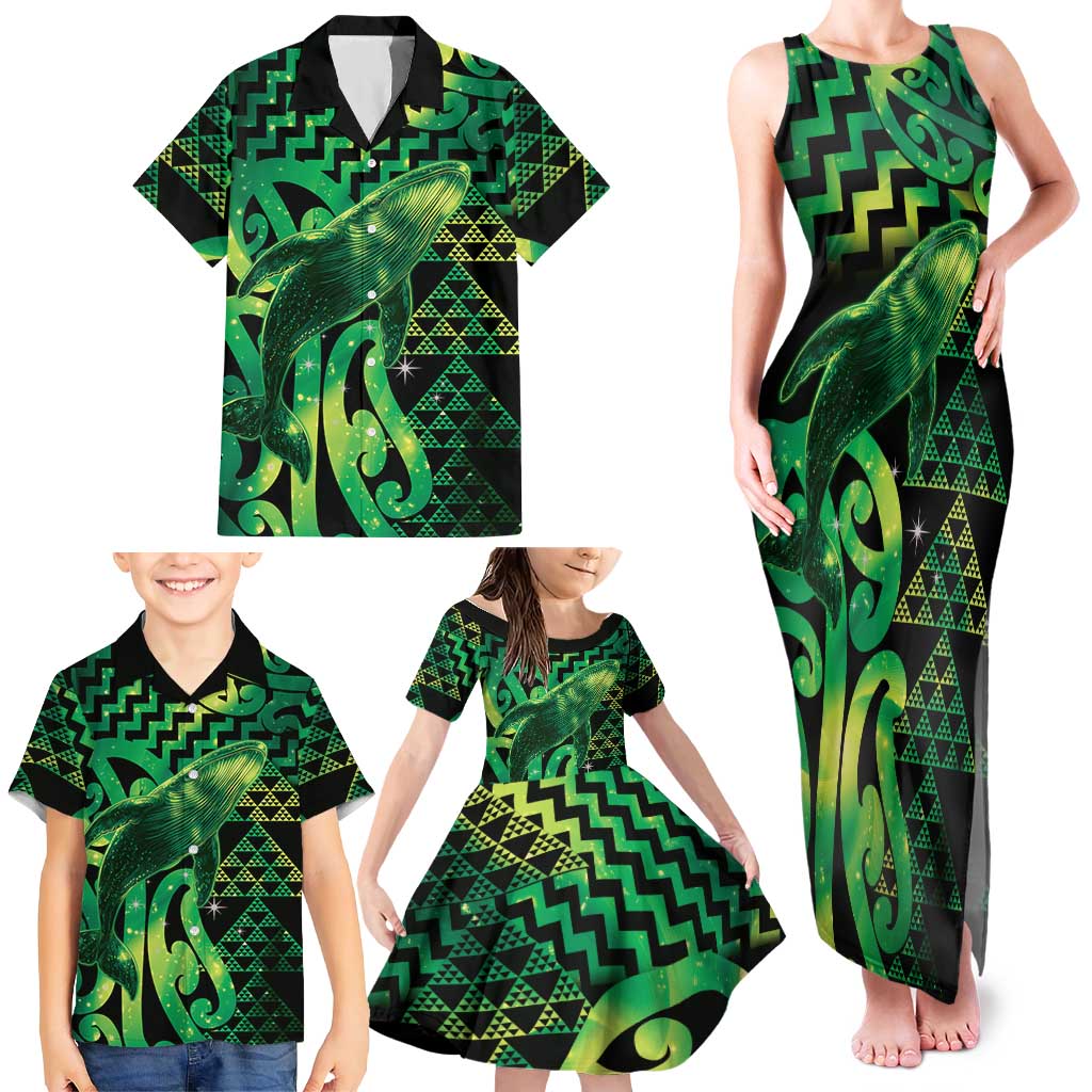 Humpback Whale Matariki New Zealand Family Matching Tank Maxi Dress and Hawaiian Shirt NZ Maori Paikea Poutama Luxury Green