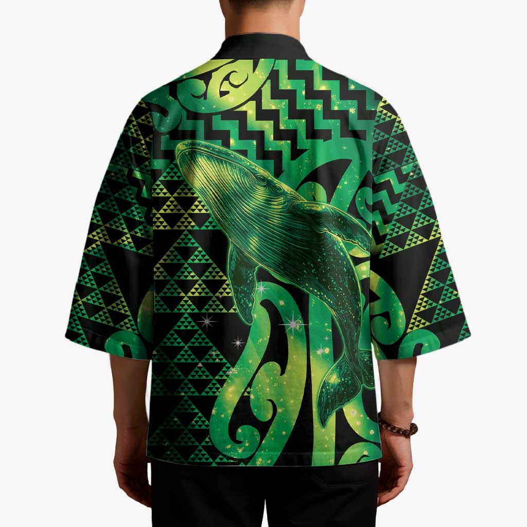 Humpback Whale Matariki New Zealand Kimono NZ Maori Paikea Poutama Luxury Green