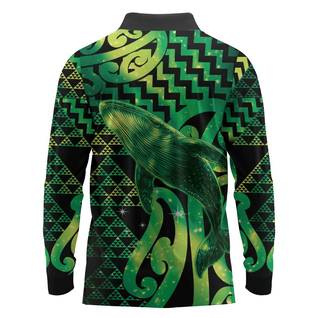 Humpback Whale Matariki New Zealand Long Sleeve Polo Shirt NZ Maori Paikea Poutama Luxury Green