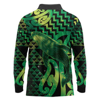 Humpback Whale Matariki New Zealand Long Sleeve Polo Shirt NZ Maori Paikea Poutama Luxury Green