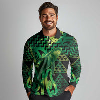 Humpback Whale Matariki New Zealand Long Sleeve Polo Shirt NZ Maori Paikea Poutama Luxury Green