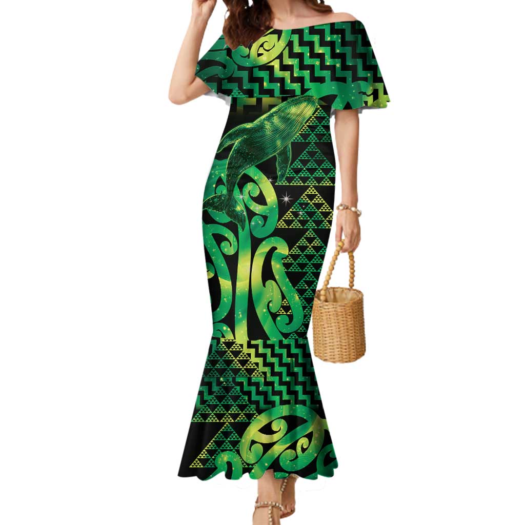 Humpback Whale Matariki New Zealand Mermaid Dress NZ Maori Paikea Poutama Luxury Green
