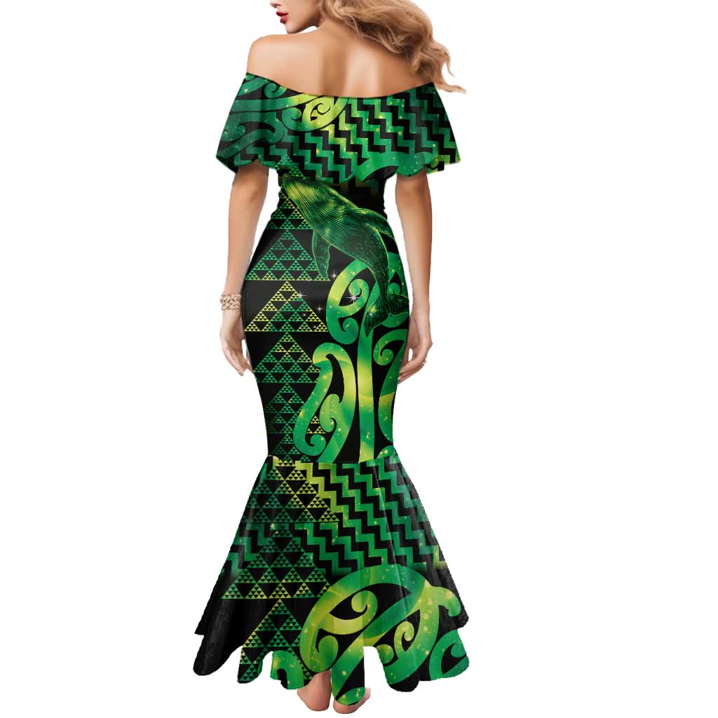 Humpback Whale Matariki New Zealand Mermaid Dress NZ Maori Paikea Poutama Luxury Green