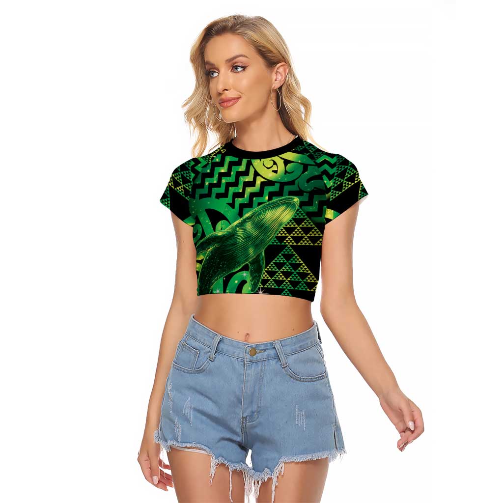 Humpback Whale Matariki New Zealand Raglan Cropped T Shirt NZ Maori Paikea Poutama Luxury Green