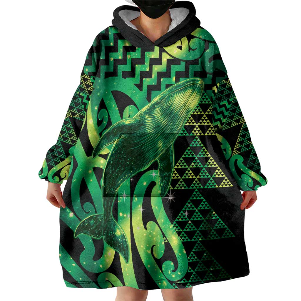 Humpback Whale Matariki New Zealand Wearable Blanket Hoodie NZ Maori Paikea Poutama Luxury Green