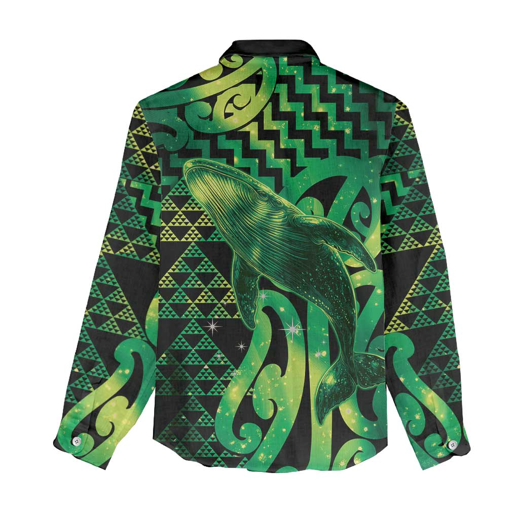 Humpback Whale Matariki New Zealand Women Casual Shirt NZ Maori Paikea Poutama Luxury Green