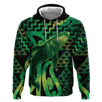 Humpback Whale Matariki New Zealand Zip Hoodie NZ Maori Paikea Poutama Luxury Green LT14 Pullover Hoodie Green - Polynesian Pride