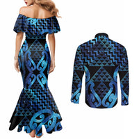 Taniko Motifs Matariki New Zealand Couples Matching Mermaid Dress and Long Sleeve Button Shirt NZ Niho Taniwha Poutama