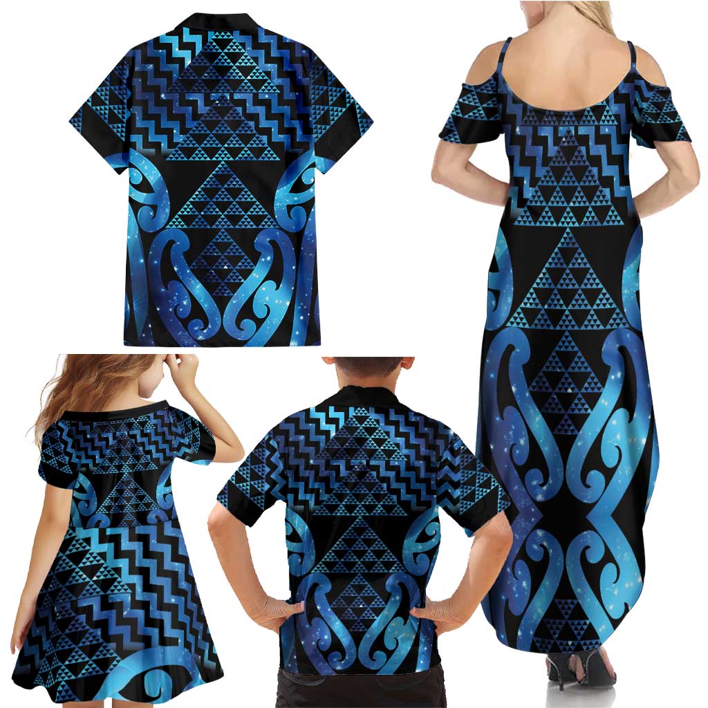 Taniko Motifs Matariki New Zealand Family Matching Summer Maxi Dress and Hawaiian Shirt NZ Niho Taniwha Poutama