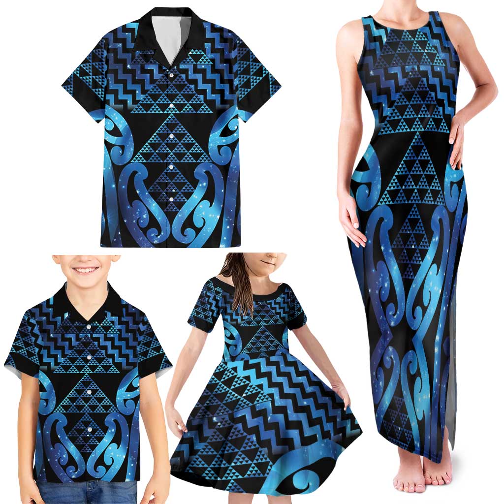 Taniko Motifs Matariki New Zealand Family Matching Tank Maxi Dress and Hawaiian Shirt NZ Niho Taniwha Poutama