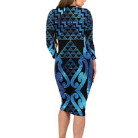 Taniko Motifs Matariki New Zealand Long Sleeve Bodycon Dress NZ Niho Taniwha Poutama