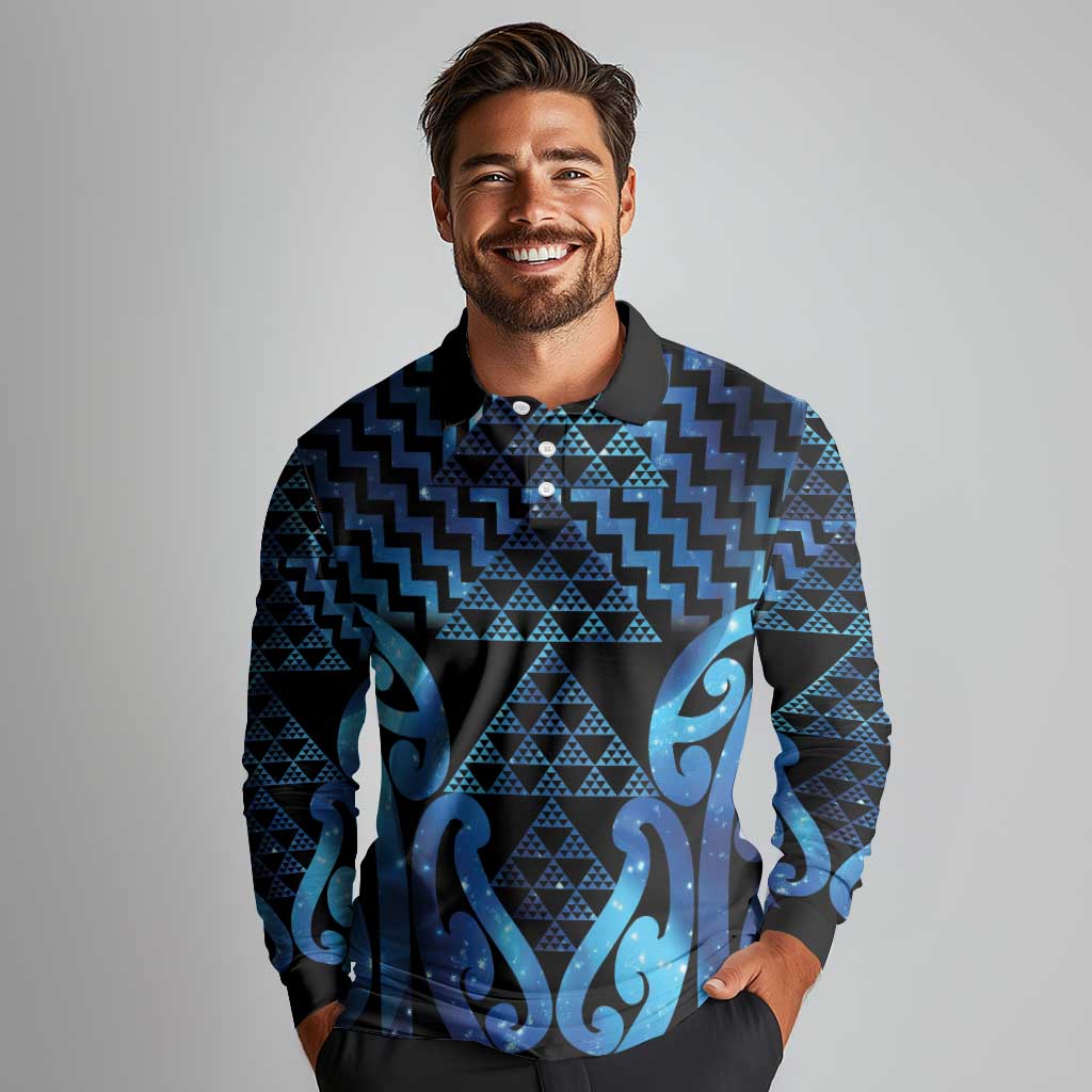 Taniko Motifs Matariki New Zealand Long Sleeve Polo Shirt NZ Niho Taniwha Poutama
