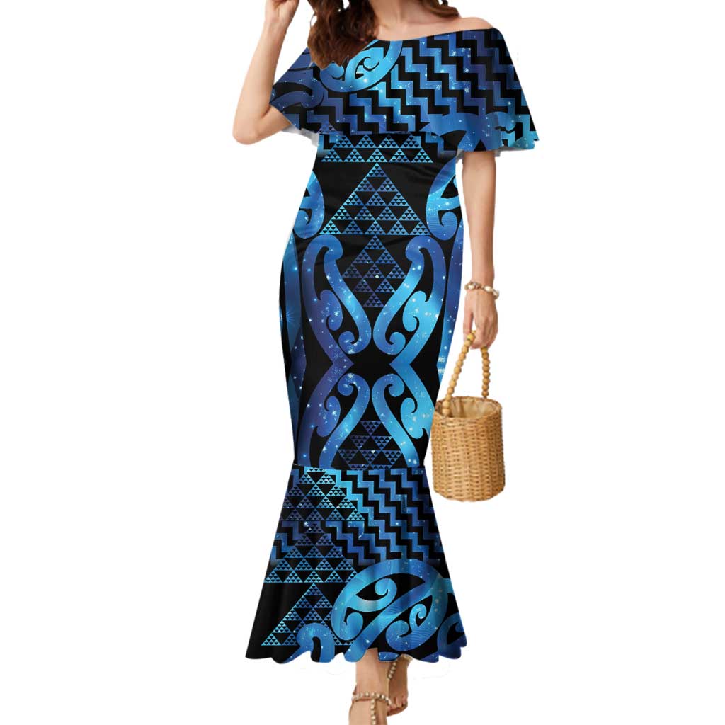 Taniko Motifs Matariki New Zealand Mermaid Dress NZ Niho Taniwha Poutama LT14 Women Blue - Polynesian Pride