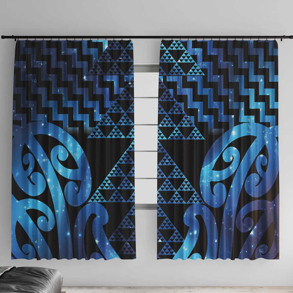 Taniko Motifs Matariki New Zealand Window Curtain NZ Niho Taniwha Poutama LT14 With Hooks Blue - Polynesian Pride