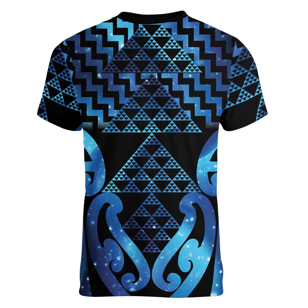 Taniko Motifs Matariki New Zealand Women V-Neck T-Shirt NZ Niho Taniwha Poutama