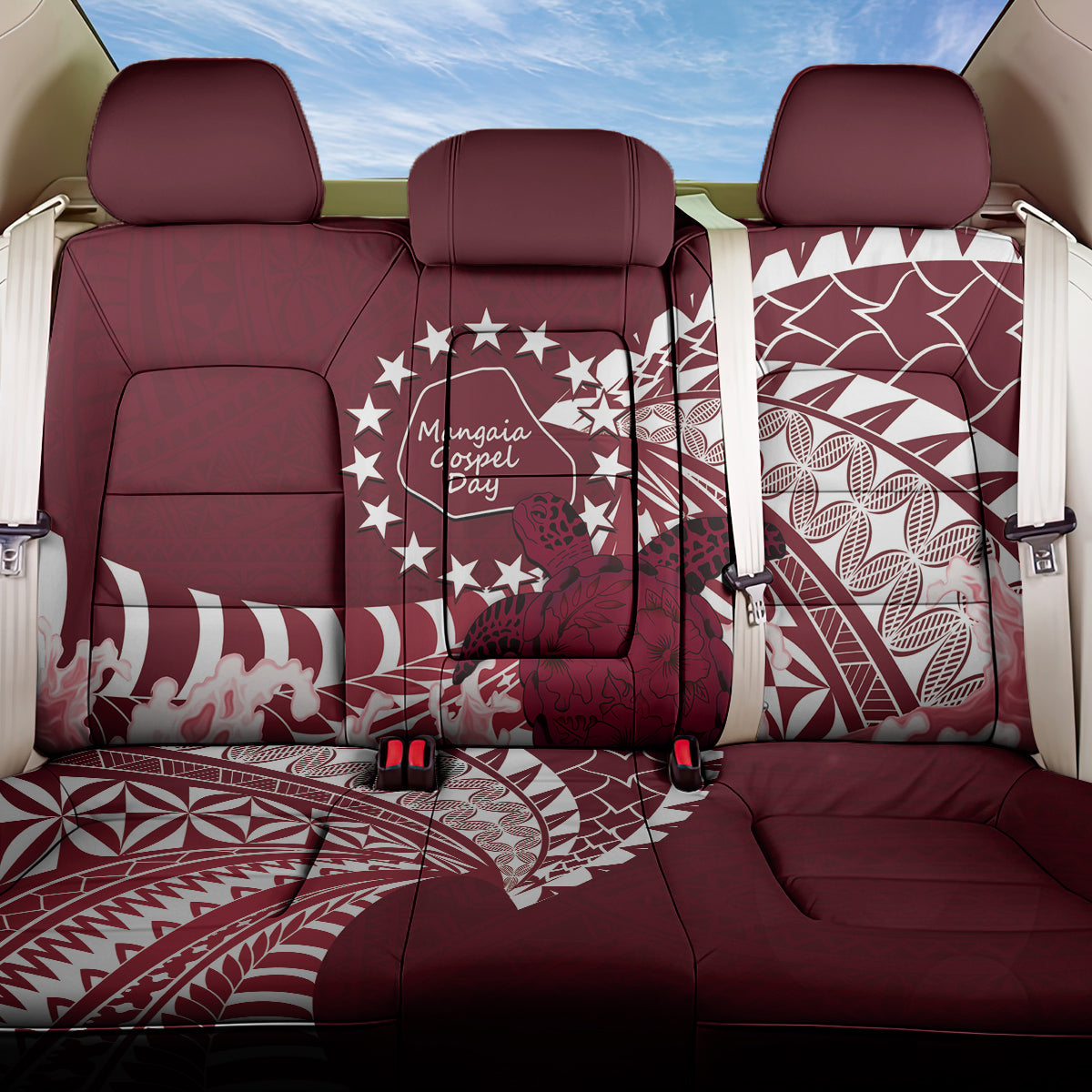 Cook Islands Mangaia Gospel Day Back Car Seat Cover Polynesian Art With Sea Turtle