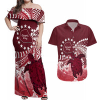 Cook Islands Mangaia Gospel Day Couples Matching Off Shoulder Maxi Dress and Hawaiian Shirt Polynesian Art With Sea Turtle
