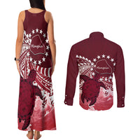Cook Islands Mangaia Gospel Day Couples Matching Tank Maxi Dress and Long Sleeve Button Shirt Polynesian Art With Sea Turtle