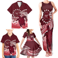 Cook Islands Mangaia Gospel Day Family Matching Tank Maxi Dress and Hawaiian Shirt Polynesian Art With Sea Turtle