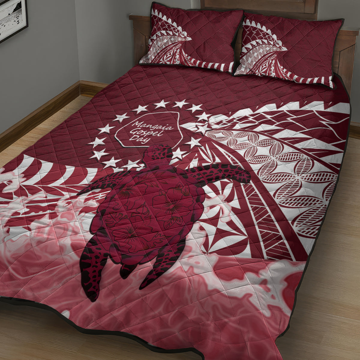 Cook Islands Mangaia Gospel Day Quilt Bed Set Polynesian Art With Sea Turtle