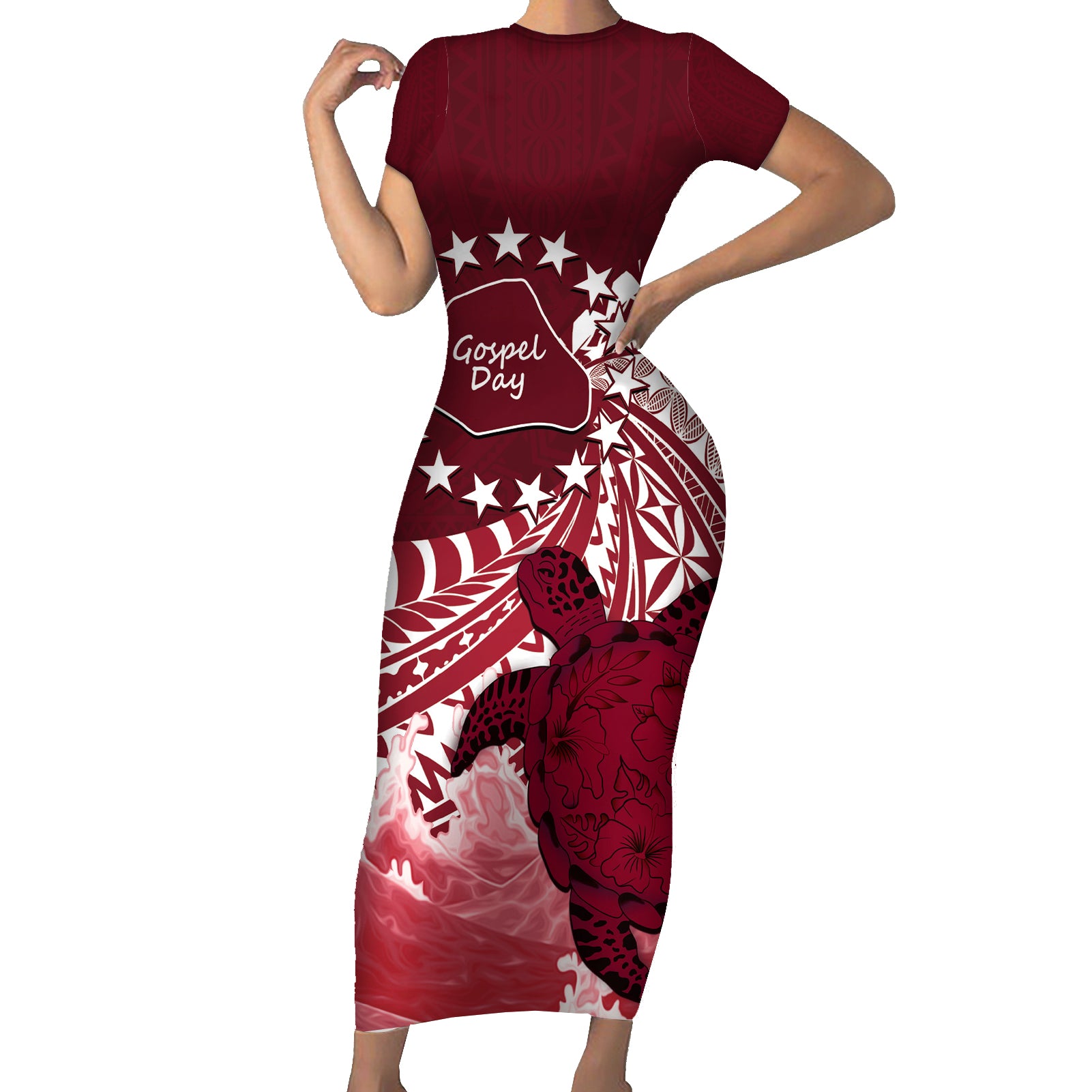 Cook Islands Mangaia Gospel Day Short Sleeve Bodycon Dress Polynesian Art With Sea Turtle