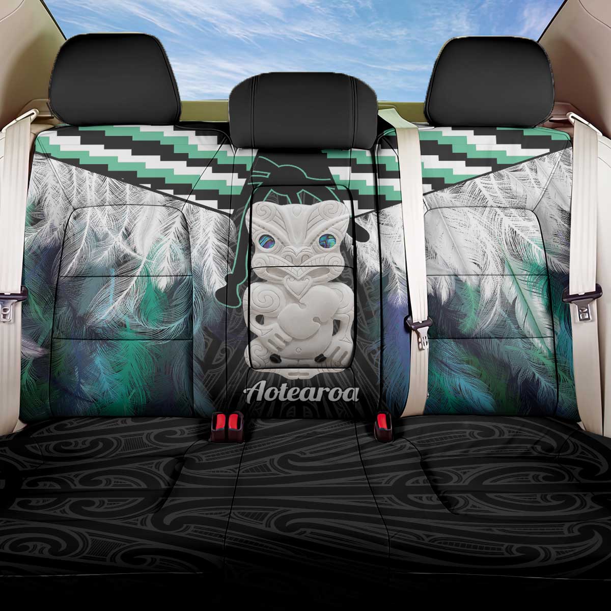Aotearoa Korowai Motif Back Car Seat Cover Hei Tiki Poutama Maori Pattern