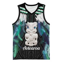 Aotearoa Korowai Motif Basketball Jersey Hei Tiki Poutama Maori Pattern LT14 Unisex Turquoise - Polynesian Pride