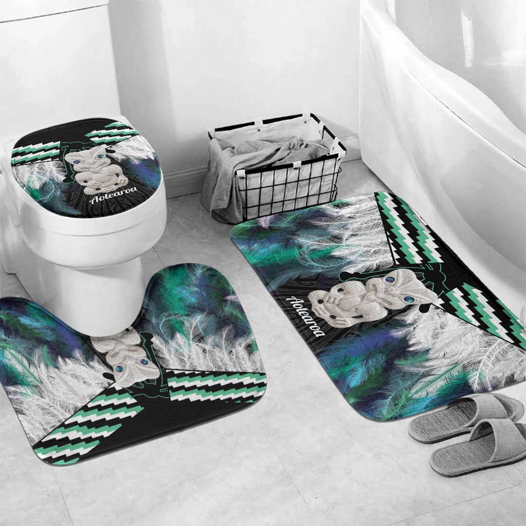 Aotearoa Korowai Motif Bathroom Set Hei Tiki Poutama Maori Pattern - Polynesian Pride