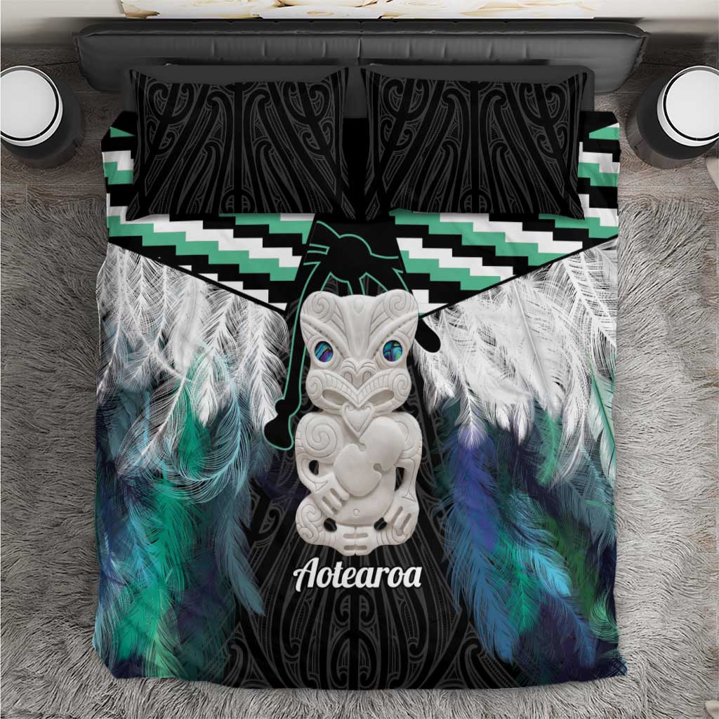 Aotearoa Korowai Motif Bedding Set Hei Tiki Poutama Maori Pattern LT14 Turquoise - Polynesian Pride