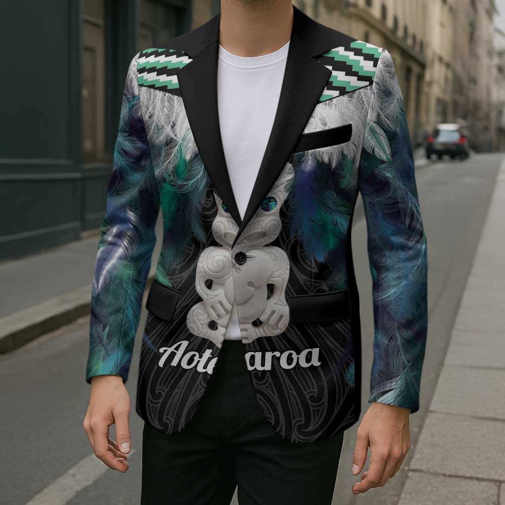 Aotearoa Korowai Motif Blazer Hei Tiki Poutama Maori Pattern - Polynesian Pride