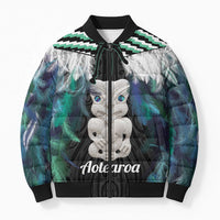 Aotearoa Korowai Motif Bomber Puffer Jacket Hei Tiki Poutama Maori Pattern LT14 Unisex Turquoise - Polynesian Pride