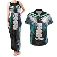 Aotearoa Korowai Motif Couples Matching Tank Maxi Dress and Hawaiian Shirt Hei Tiki Poutama Maori Pattern