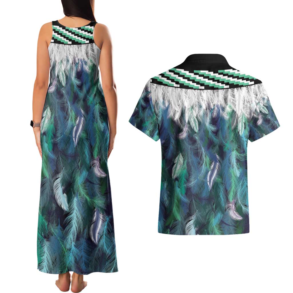 Aotearoa Korowai Motif Couples Matching Tank Maxi Dress and Hawaiian Shirt Hei Tiki Poutama Maori Pattern