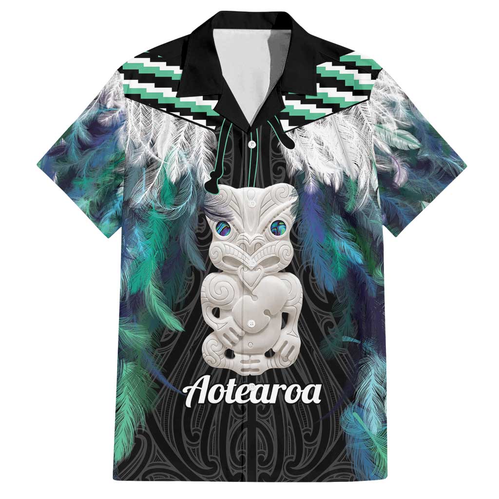 Aotearoa Korowai Motif Family Matching Long Sleeve Bodycon Dress and Hawaiian Shirt Hei Tiki Poutama Maori Pattern LT14 Dad's Shirt - Short Sleeve Turquoise - Polynesian Pride