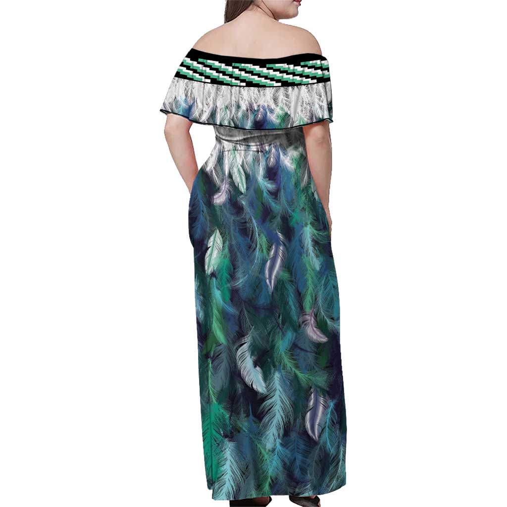 Aotearoa Korowai Motif Family Matching Off Shoulder Maxi Dress and Hawaiian Shirt Hei Tiki Poutama Maori Pattern