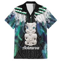 Aotearoa Korowai Motif Family Matching Short Sleeve Bodycon Dress and Hawaiian Shirt Hei Tiki Poutama Maori Pattern LT14 Dad's Shirt - Short Sleeve Turquoise - Polynesian Pride