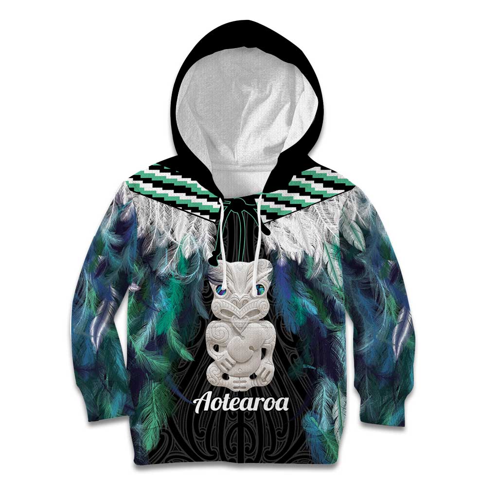 Aotearoa Korowai Motif Kid Hoodie Hei Tiki Poutama Maori Pattern
