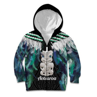Aotearoa Korowai Motif Kid Hoodie Hei Tiki Poutama Maori Pattern