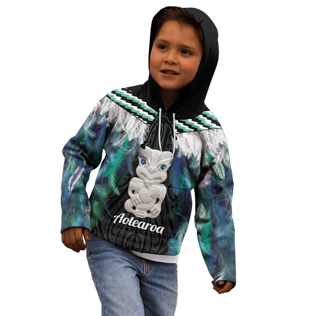 Aotearoa Korowai Motif Kid Hoodie Hei Tiki Poutama Maori Pattern