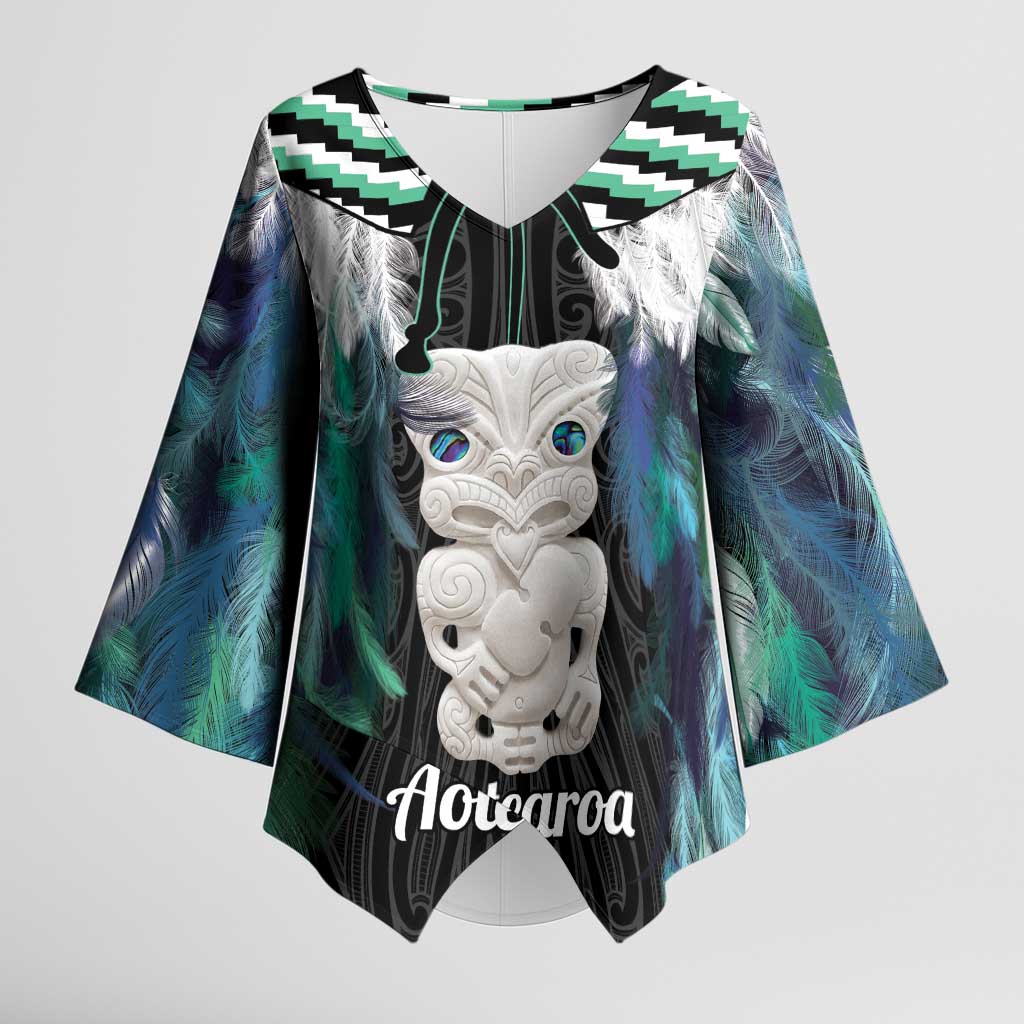 Aotearoa Korowai Motif Kimono Sleeve Blouse Hei Tiki Poutama Maori Pattern - Polynesian Pride