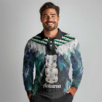 Aotearoa Korowai Motif Long Sleeve Polo Shirt Hei Tiki Poutama Maori Pattern LT14 - Polynesian Pride