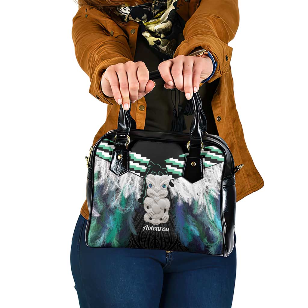 Aotearoa Korowai Motif Shoulder Handbag Hei Tiki Poutama Maori Pattern LT14 One Size Turquoise - Polynesian Pride